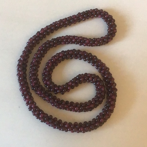 Garnet  beaded necklace 25” rope style vintage - Picture 1 of 2